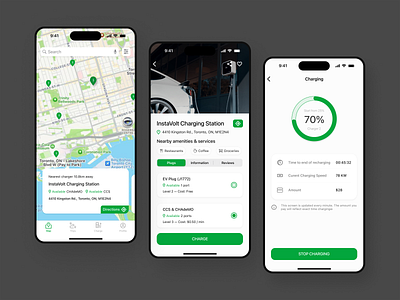 Mobile app for finding charging stations for electric vehicles appdesign design mobileapp mobiledesign mobileui mobileux ui userexperience userinterface