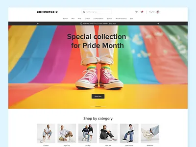 👟 Converse.com Redesigned Landing Page Concept converse design dribbble e commerce illustration interface lgbt nike online shop photoshop pride pride month shoes sneakers ui ux website