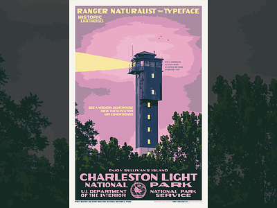 The Charleston Light charleston font illustration illustrator lighthouse national park poster typography vector works progress administration wpa