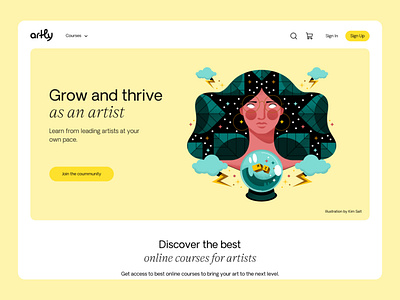 Artly art branding design hero page homepage illustration learning platform ui ui design ux design web design