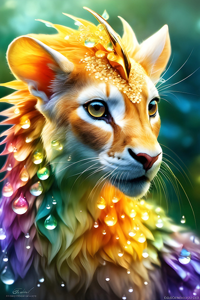 Fairytale Creature ai art artwork cat creature design fairytale fantasy forest illustration lion lioness mane mythical nature rainbow
