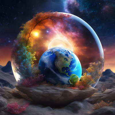 Earth in a Bubble ai art artwork bubble colorful design earth fantasy galaxy illustration planet rainbow space