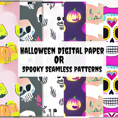 Halloween Spooky Seamless Patterns canva digital paper graphic design halloween seamless pattern ui