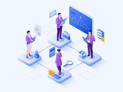 Landing Page Illustration_Teamwork 2.5d business business attire career character communicate communication data collection digitizing finance gtn isometric illustration landing page illustration legal affairs medical office retail role web work