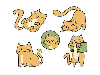 Cats - Hand Drawn Illustration animal animals cat cats cute design flat illustration illustration set orange