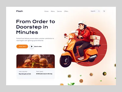 Flash - Food Delivery Landing Page burger delivery app ecommerce food food and drink food delivery food delivery landing page food delivery service food order landingpage pizza app ui uiux ux web design website