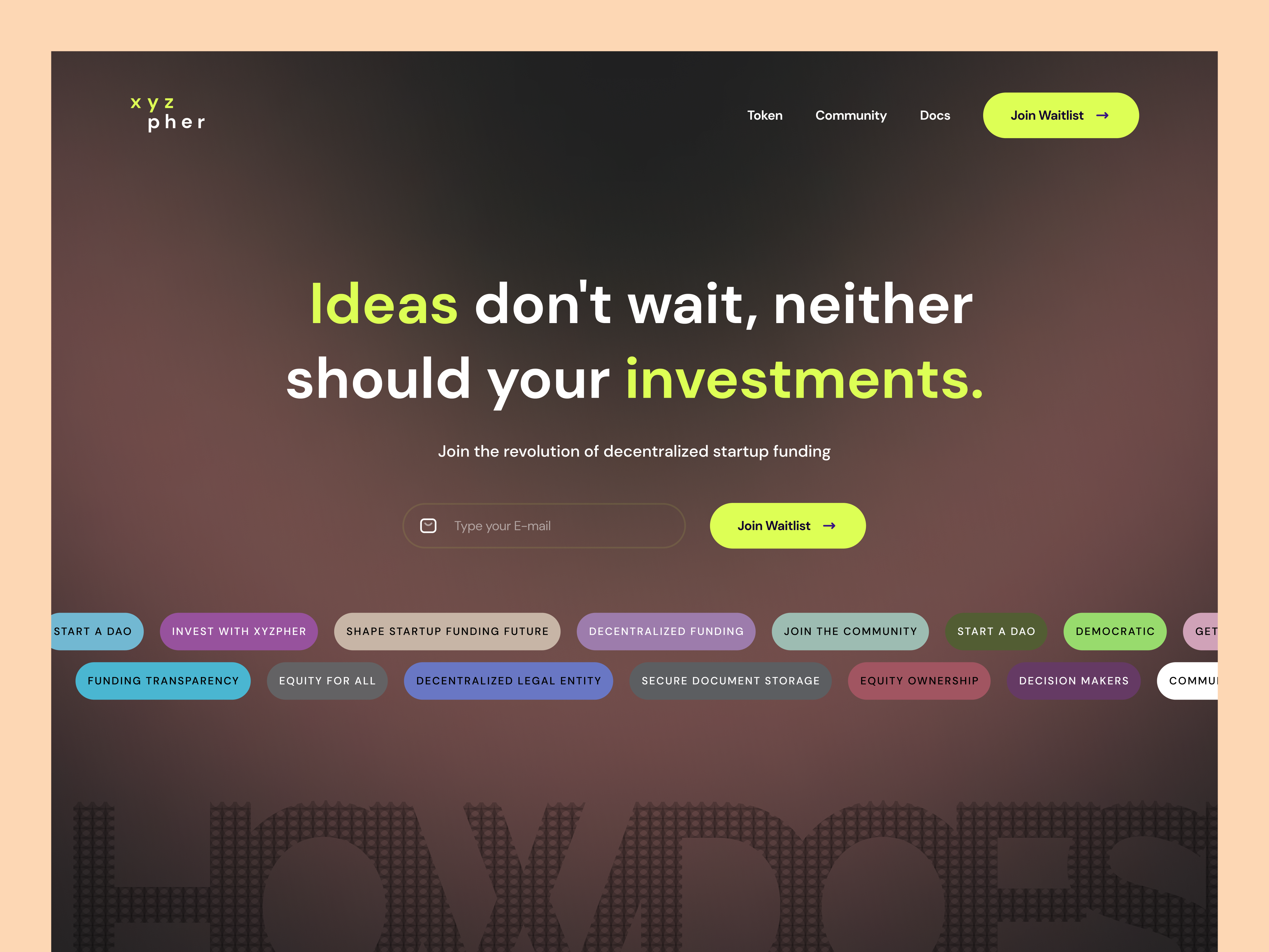 xyzpher hero section landing page