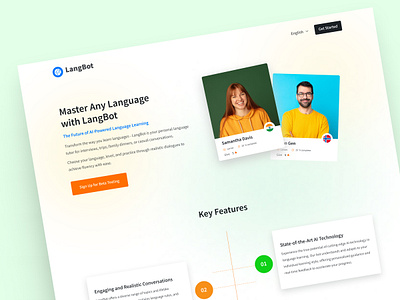 LangBot- The Future of AI-Powered Language Learning ai animation app branding design illustration landing page landing page design language language ai logo motion graphics trendy design ui ui design uiux ux ux design web ui website design