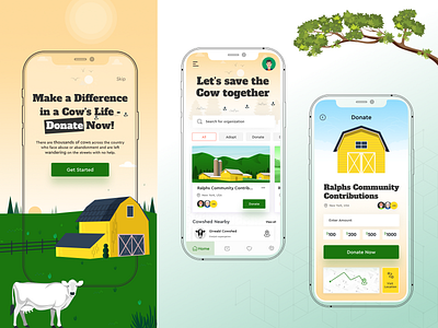 Charity App Design appui charityapp cow creativeui greedshade ui ux yellowshade