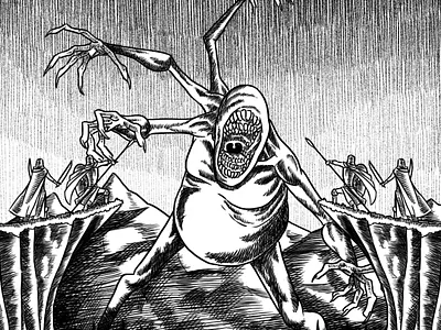 Titan battle blackandwhite bnw character characterdesign creature dark digital enormous giant horror illustration lineart monochrome monster terror titan