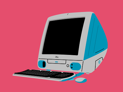 iMac G3 blue computer illustration keyboard mouse vector vector art vector illustration