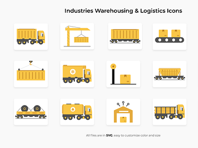 Warehouse & Logistic Icons boxes branding cargo coal truck container icon crane icon heavy duty trucks icon design icons industrial icon logistics package rail freight road freight train good container vehicle icons warehouse icons