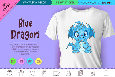 Blue cartoon Dragon. Fantasy clipart. cartoon character dragon fantasy illustration mascot noai reptile sticker t shirt