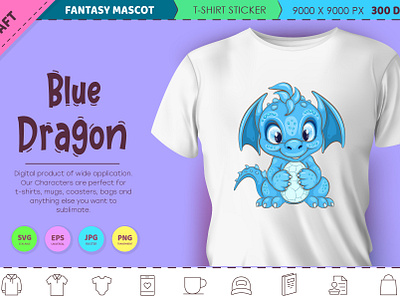 Blue cartoon Dragon. Fantasy clipart. cartoon character dragon fantasy illustration mascot noai reptile sticker t shirt