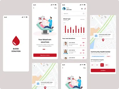 Blood Donation App ambulance app blood bank blood donation app blood donner blood donner app clean design doctor emergency hospital minimal mobile app mobile app design organization ui user experience user interface ux uxui design