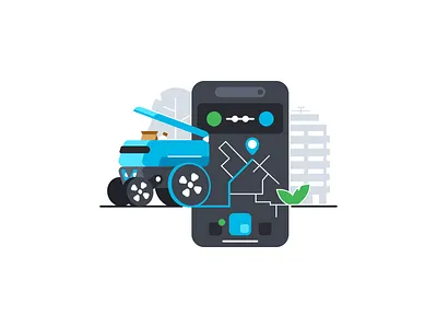 Food delivery robot app delivery design destination flat food food delivery robot illustration minimal robot