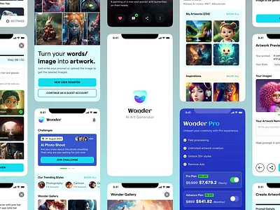 Wonder App ai app redesign app ui artwork challenges design figma inspiration mobile app mobile app design preview profile prompt redesign subscription typography ui ui design upload wonder app