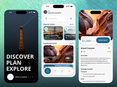 Tour App Concept 3d adventure app beach book concept design glass holiday joruney mobile app plane screen service smarphone ticket tour travel trip ui