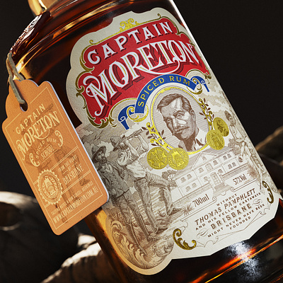 Captain Moreton Spiced Rum bottle gin graphic design illsutration label packaging rum spirits vintage whiskey