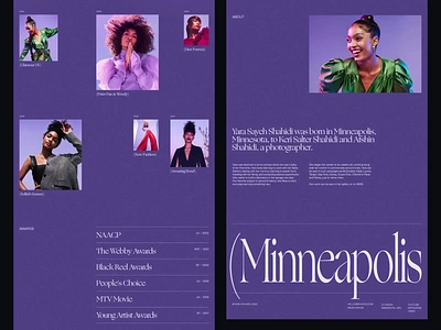 Yara Shahidi Website about actress animation awards clean full page hover interaction minneapolis motion graphics photo shahidi ui web website yara yara shahidi