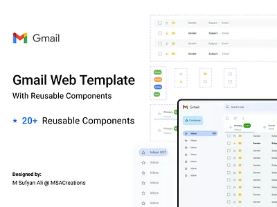 Gmail Web Template with Reusable Components figma template gmail design gmail template ui ui ux web ui
