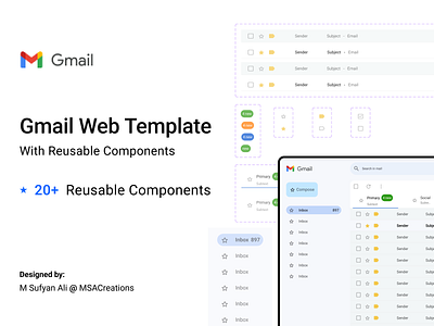 Gmail Web Template with Reusable Components figma template gmail design gmail template ui ui ux web ui