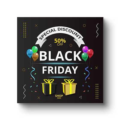 Black Friday social media sale banner with black background 3d promotion
