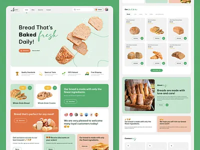 Abcii Bread & Tea Website app bakery bread breadtea cakes cookie food food delivery fresh green greenorange heathly ui design ui web design uiux design uxui website websitedesign wed design white
