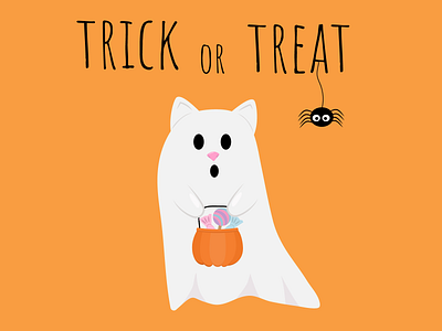 Happy Halloween! Trick or Treat branding cartoon cat cute design ghost halloween illustration orange pumpkin traet trick vector