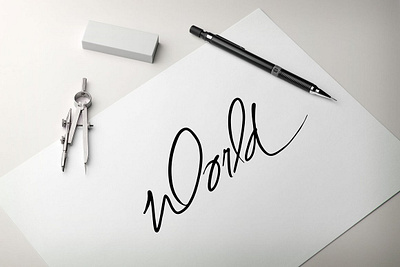 WORLD Script Hand lettering Word hand lettered name vector world word world