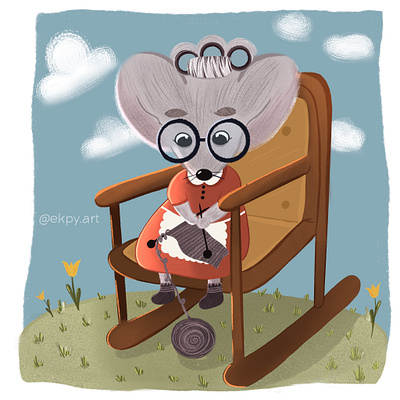 Granny mouse book character design illustration procreate