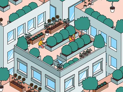 Urban Gardens city editorial illustration garden gardening green cities illustration isometric isometric illustration sustainable cities urban urban gardens