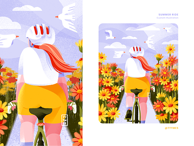 Cycling through the flower fields 🌼🌸 beautiful bicycle character colourful cycling cyclist field flower illustration nature sport summer texture woman