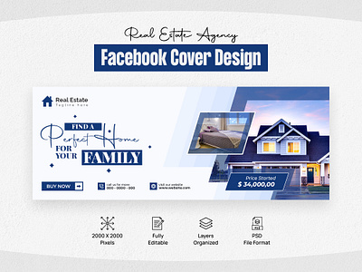 Real Estate Facebook Cover Templates animation app banner design branding cover template design facebook cover facebook cover template graphic design illustration logo real estate cover template ui vector