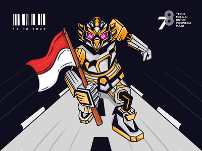 🇮🇩 Happy 78th Independence Day 2023 78th august dark day design handdraw illustration independence day indonesia mecha robot scratch sketch talkin studio yellow