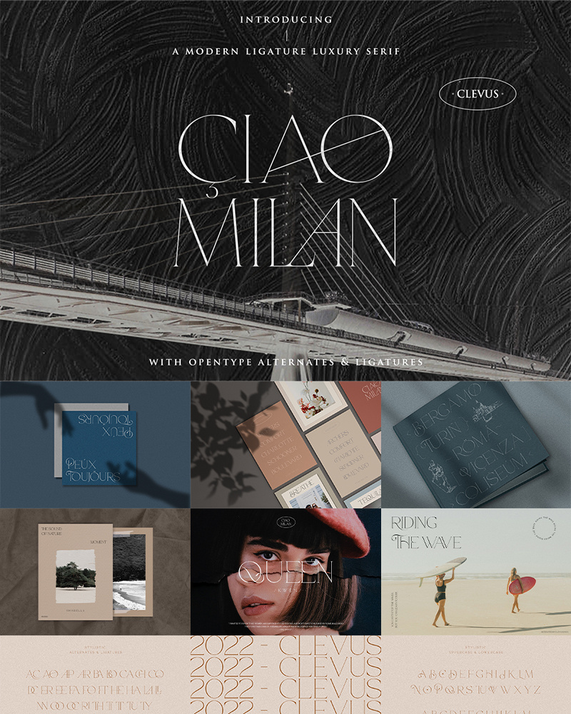 Çiao Milan | Modern Ligature Serif alphabet branding business ideas canvas creative and aesthetic design development display font font font family graphic design handwriting lettering style logo design trends minimal logo mobile print product design serif typography