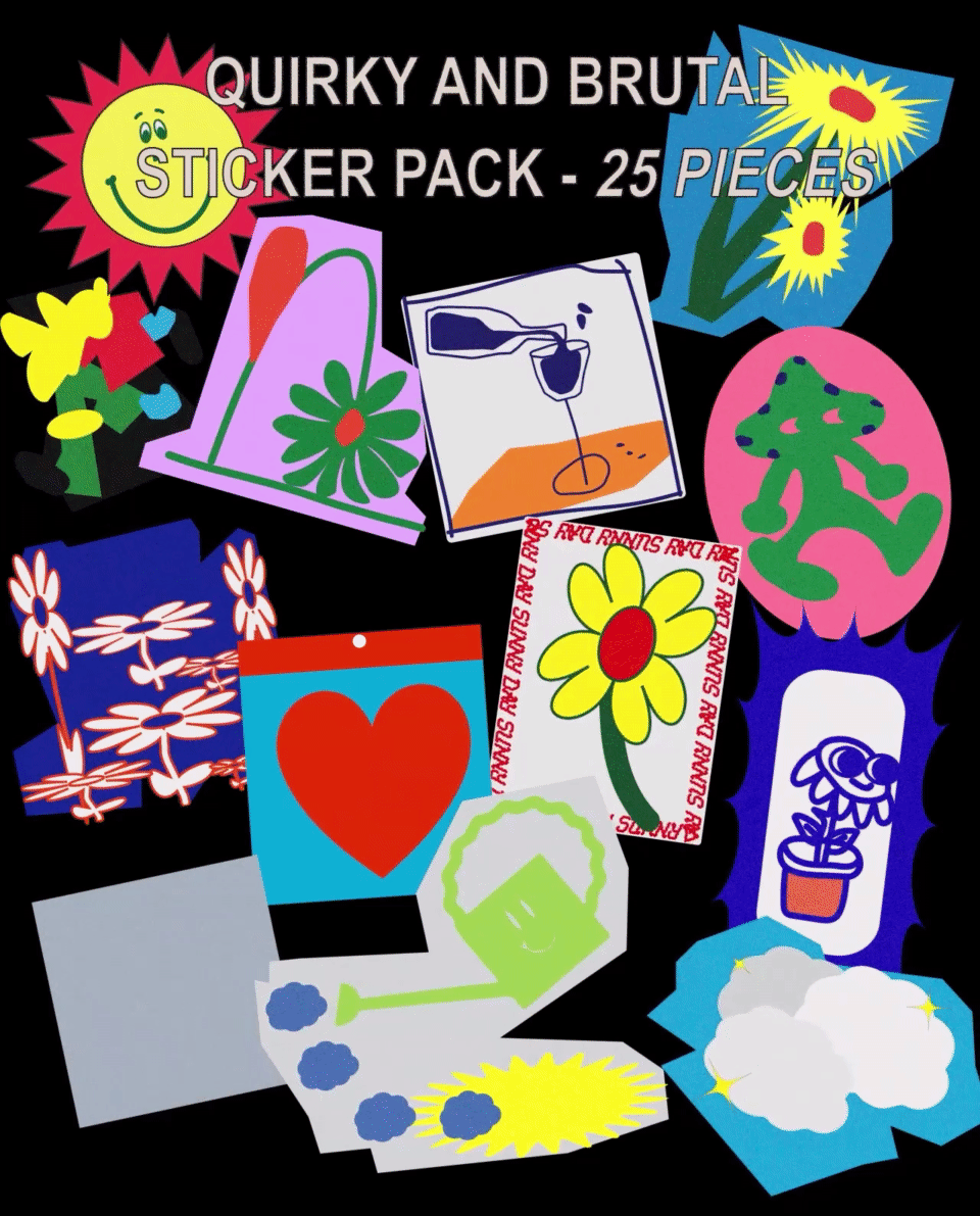 Quirky and Brutal Sticker Pack – 25 Animated Stickers assets bundle design graphic design illustration mockup pack psd sticker sticker design vector
