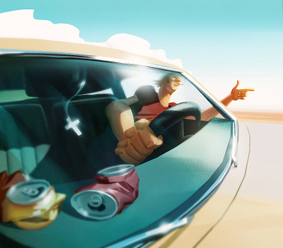 Desert drive animation car casual character concept desert design illustration