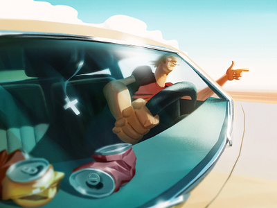 Desert drive animation car casual character concept desert design illustration