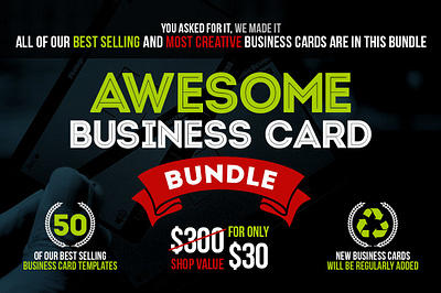 Awesome Business Card Bundle +50 PSD 3d animation awesome branding bundle business business card cards creative graphic design logo motion graphics retro ui vintage watercolor