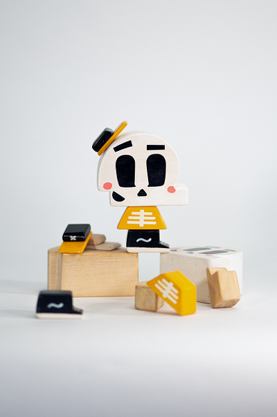 Skully. 3d blocks boston carve character character design happy illustration illustrator simple skeleton stack toy wood