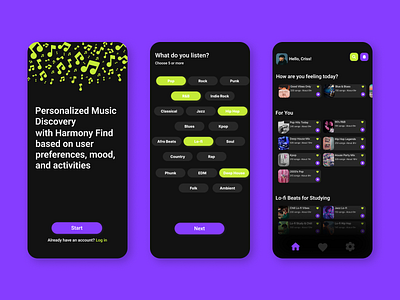 Personalized Music Discovery- Harmony Find app app design design mobile app music music app ui ui design uiux design ux