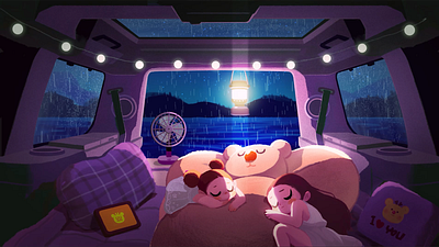Car Camping bear bear character car camping healingart illustration kids