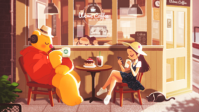 Romantic Cafe bear character cafe character coffee shop healing bear healingart romantic cafe uucare