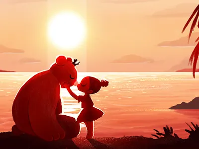 You're not alone bear character emotional illustration healing art healingart illustration sunset uucare