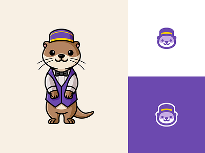 Otter the Porter adorable cartoon character friendly helping hotel porter iconic illustrative logo mascot logo otter service smiling welcoming