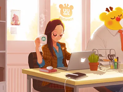 Morning coffee emotional illustration healingart illustration morning coffee office coffeetime uucare working