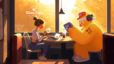 Study cafe bear character emotional illustration healingart illustration study cafe uucare