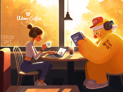 Study cafe bear character emotional illustration healingart illustration study cafe uucare