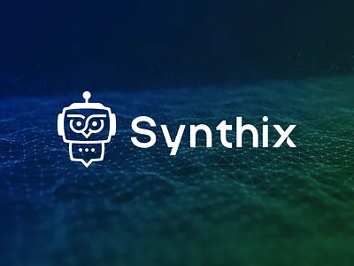 Synthix ai artificial intelligence brand designer communication data science logo design logo designer logo mark machine learning modern owl owl logo robot robot logo software software logo startup branding symbol tech technology logo
